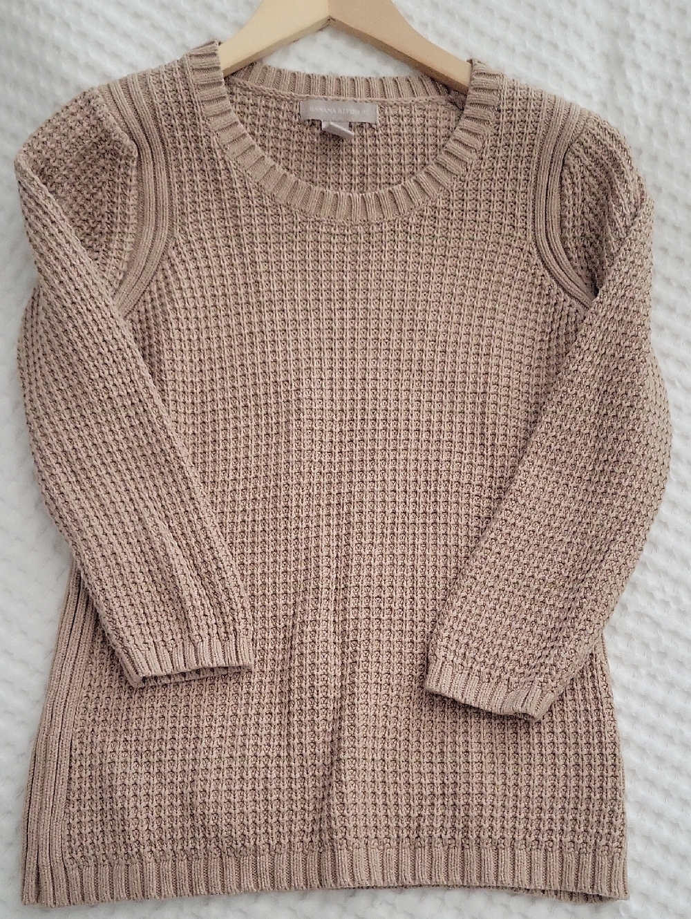 Banana Republic Taupe Waffle-Knit Crewneck Sweater Medium